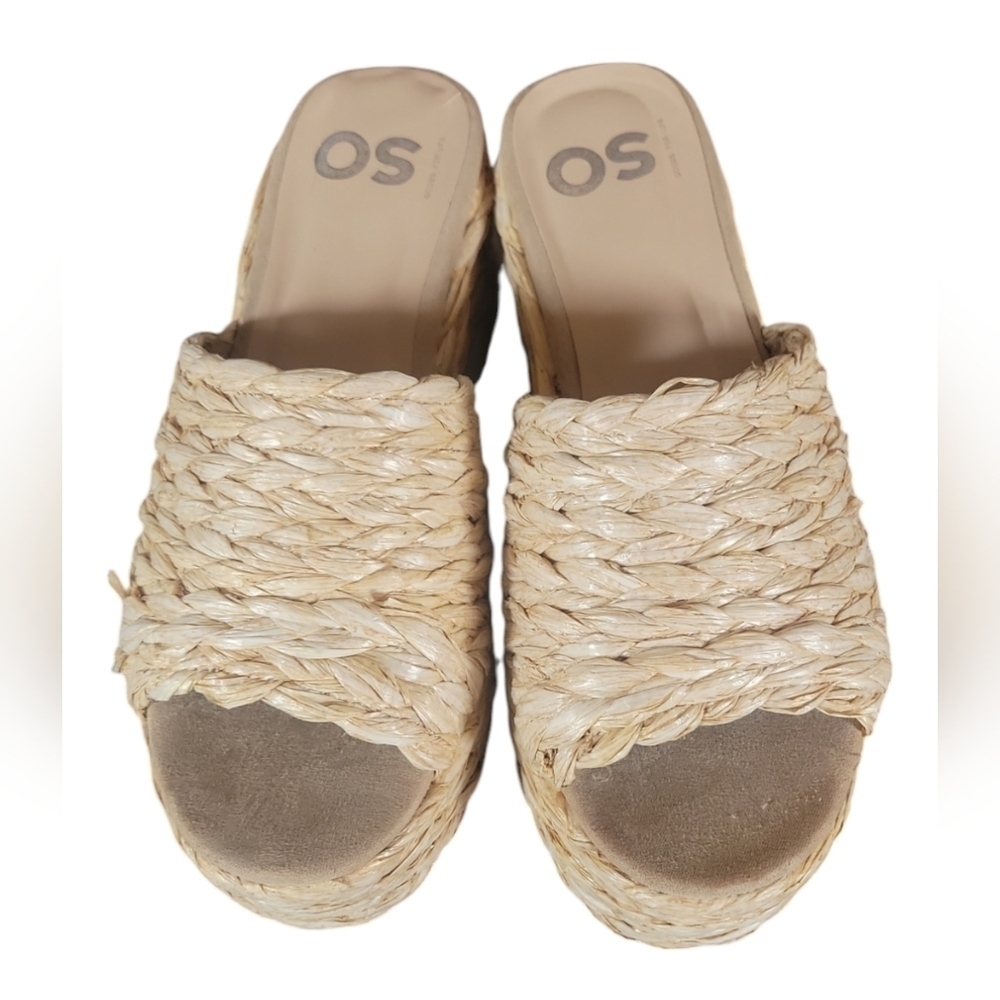 SO Women's Beena Raffia Platform Slip-on Mules Sz 8M